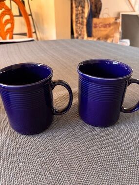 Set of 2 vintage Rio Japan Deep Cobalt Blue Ceramic Mugs with Ribbed Detail